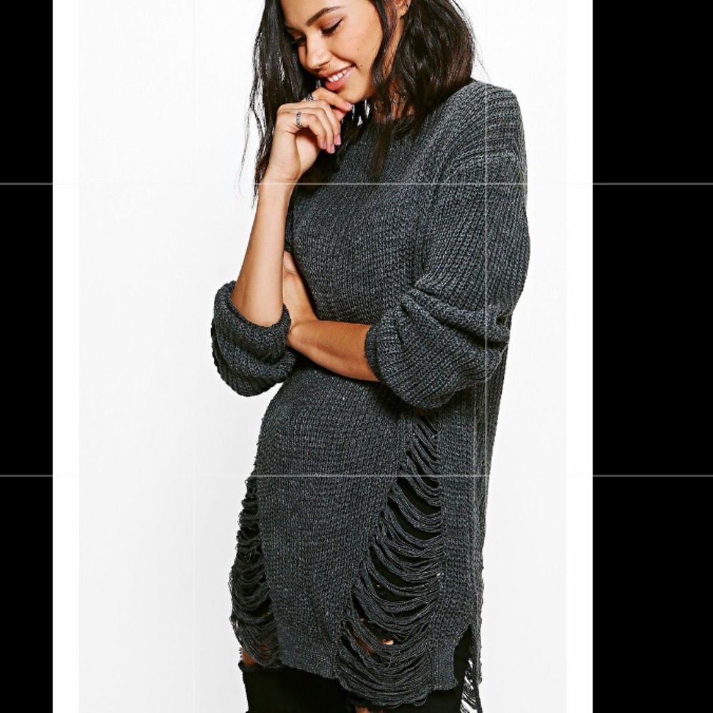 Distressed long sweater